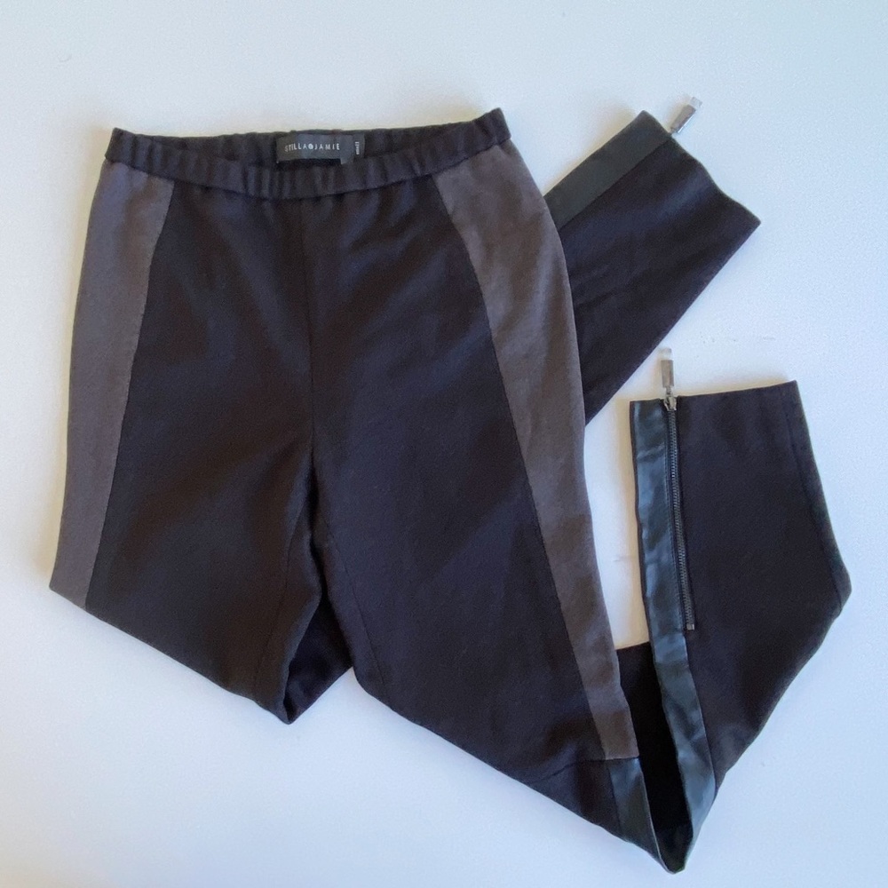 Stella & Jamie Shimmer Zip Slim Pant Leggings Vegan Leather Panel Size Small